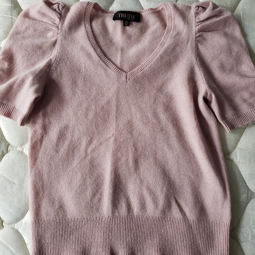 Truth Pink V-Neck Puff Sleeve Sweater